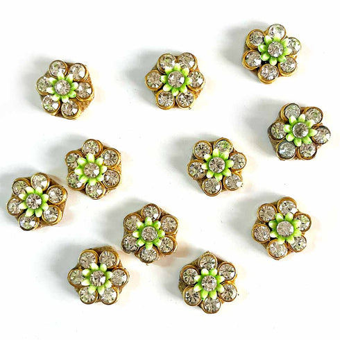 Small Size Green Flower shape Round Rhinestones Booti Pack Of 10 For God Cloths Decorations & DIY Craft