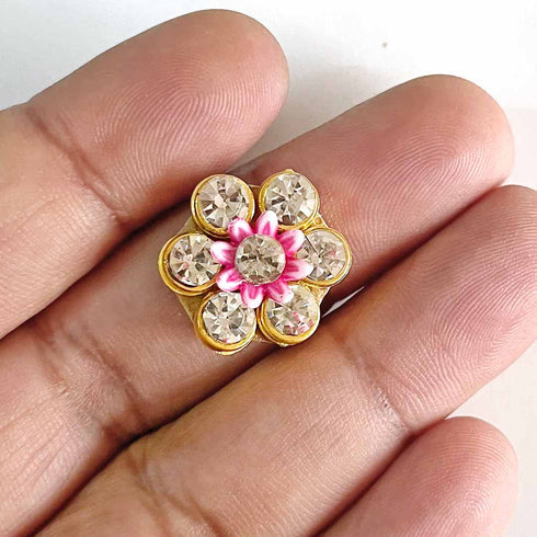 Small Size Rani Pink Flower shape Round Rhinestones Booti Pack Of 10 For God Cloths Decorations & DIY Craft