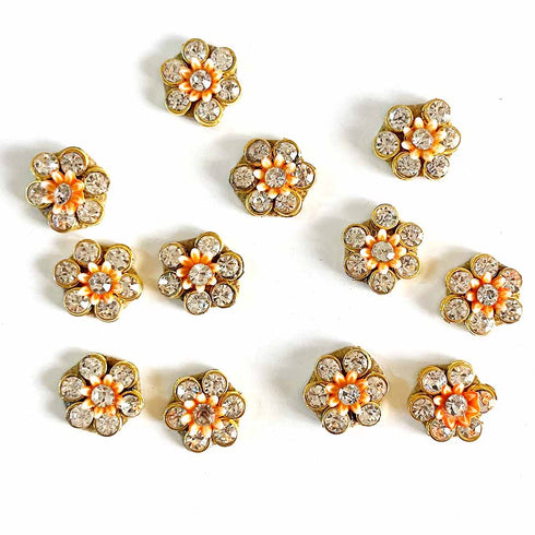 Small Size Orange Flower shape Round Rhinestones Booti Pack Of 10 For God Cloths Decorations & DIY Craft