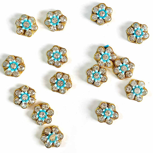 Small Size Blue Flower shape Round Rhinestones Booti Pack Of 10 For God Cloths Decorations & DIY Craft