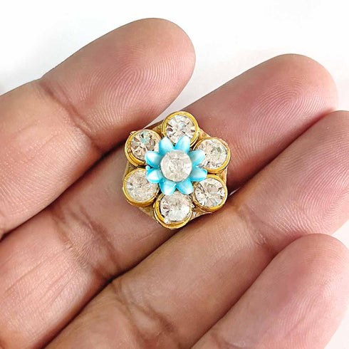 Small Size Blue Flower shape Round Rhinestones Booti Pack Of 10 For God Cloths Decorations & DIY Craft