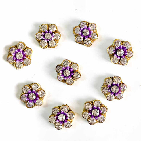 Small Size Purple Flower shape Round Rhinestones Booti Pack Of 10 For God Cloths Decorations & DIY Craft