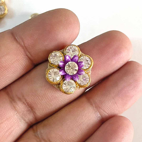 Small Size Purple Flower shape Round Rhinestones Booti Pack Of 10 For God Cloths Decorations & DIY Craft