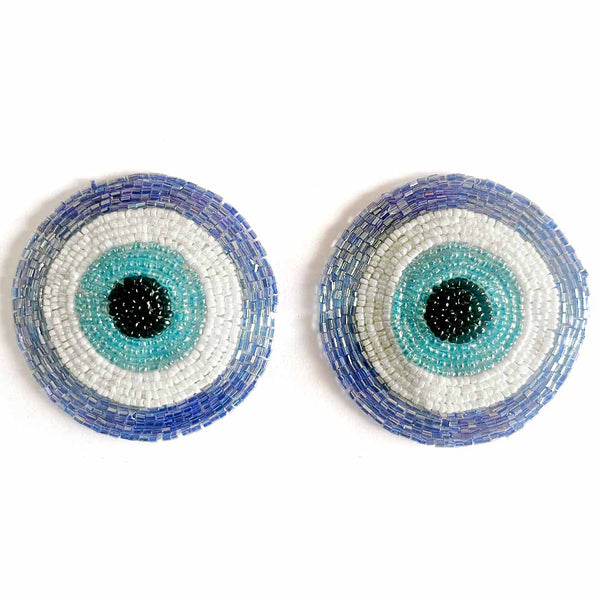 Blue Colour Katdana Round Evil Eye Booti Pack Of 4 For Bandhanwar Decorations & DIY Craft