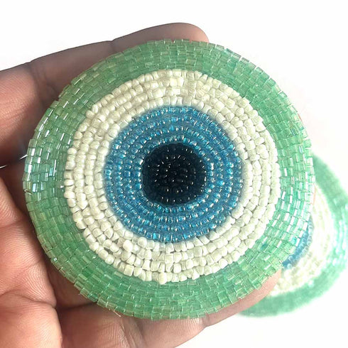 Green Colour Katdana Round Evil Eye Booti Pack Of 4 For Bandhanwar Decorations & DIY Craft