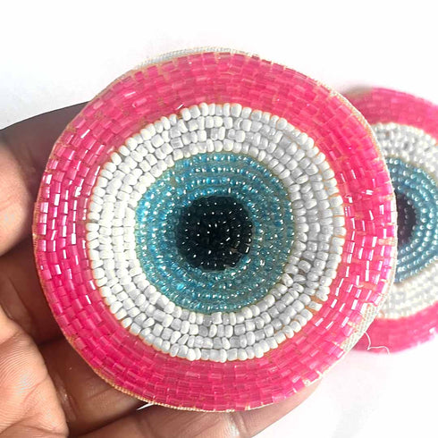 Pink Colour Katdana Round Evil Eye Booti Pack Of 4 For Bandhanwar Decorations & DIY Craft