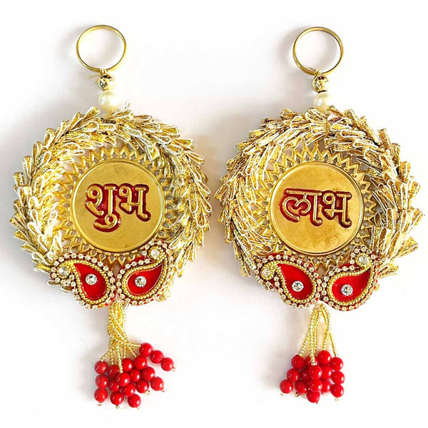 Golden with Red Color Shubh Labh For Home & Festive Decoration Set Of 2