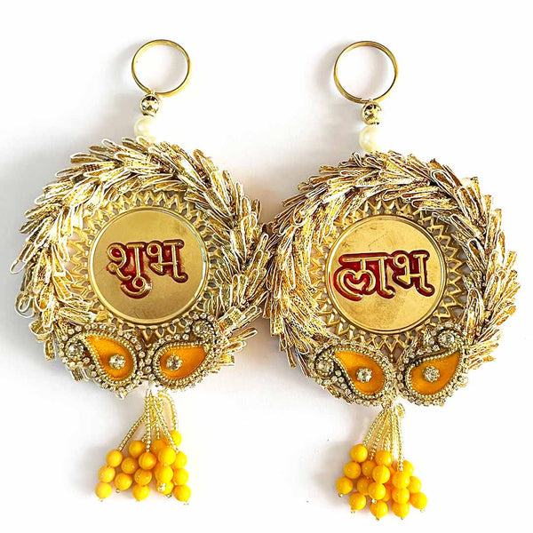 Golden with Yellow Color Shubh Labh For Home & Festive Decoration Set Of 2