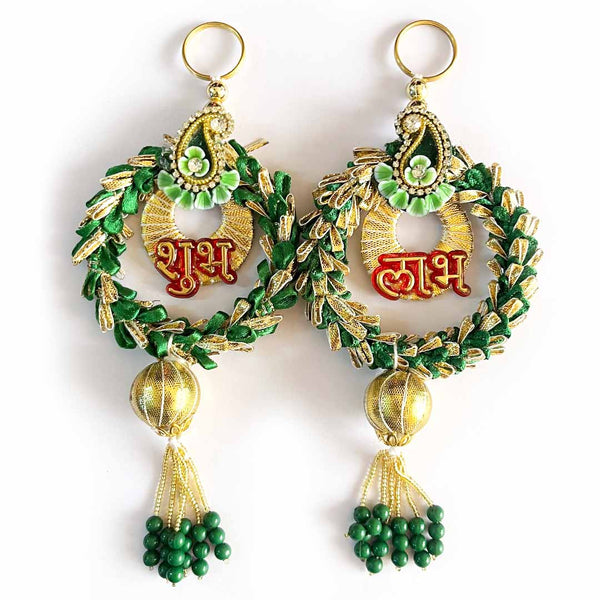 Green Color Shubh Labh For Home & Festive Decoration Set Of 2