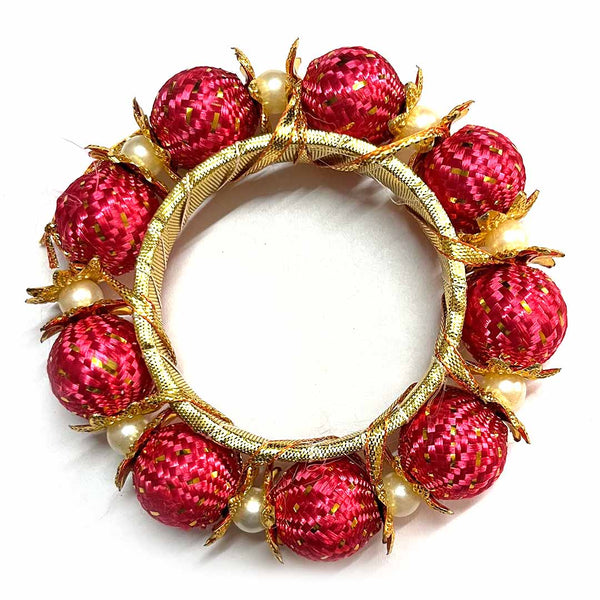 3 Inches Rani Pink Color Beads Bangle/Ring Set Of 2