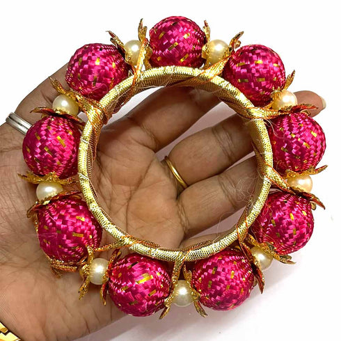 3 Inches Rani Pink Color Beads Bangle/Ring Set Of 2