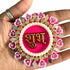 Rani Pink Color Shubh Labh Mirror, Beads & Rhinestones Work Booti Pack Of 4(2 Pair) For bandhanbar Decorations & DIY Craft