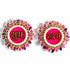 Rani Pink Color Shubh Labh Mirror, Beads & Rhinestones Work Booti Pack Of 4(2 Pair) For bandhanbar Decorations & DIY Craft