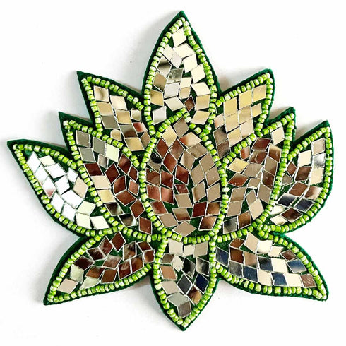 Green Color Beads & Mirror lotus design booti pack of 4 for toran tea light decoration & Festive DIY Craft