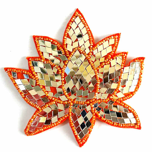 Orange Color Beads & Mirror lotus design booti pack of 4 for toran tea light decoration & Festive DIY Craft