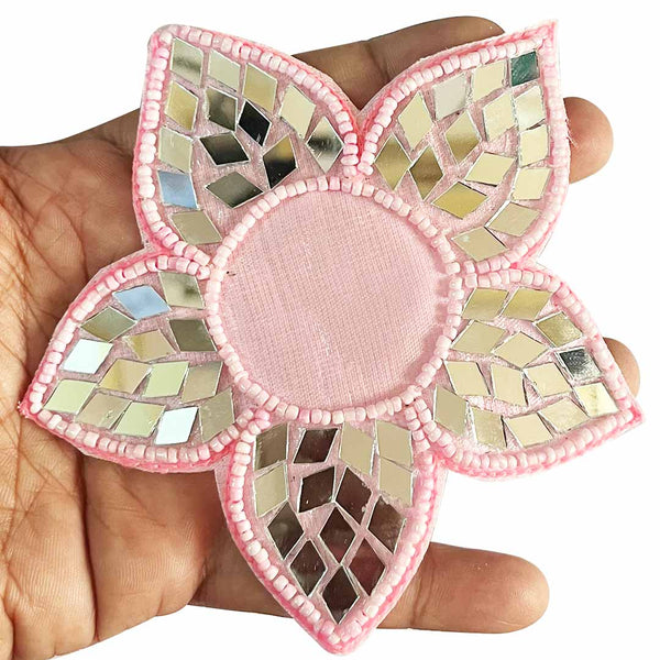 Baby Pink Color Beads & Mirror flower design booti pack of 4 for toran tea light decoration & Festive DIY Craft