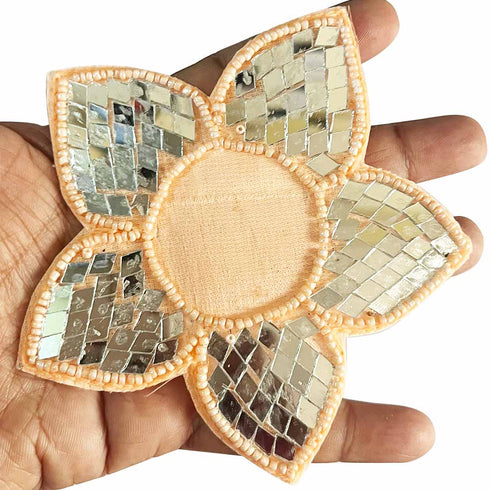 Peach Color Beads & Mirror flower design booti pack of 4 for toran tea light decoration & Festive DIY Craft