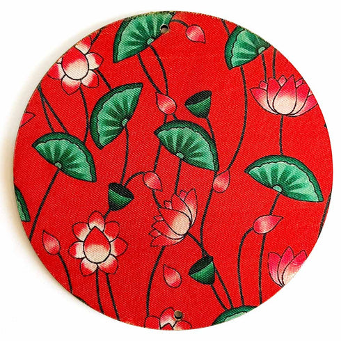4 Inch Red Color Pichwai Lotus Print Fabric Plates Festival & Wedding Decorations and DIY Crafts