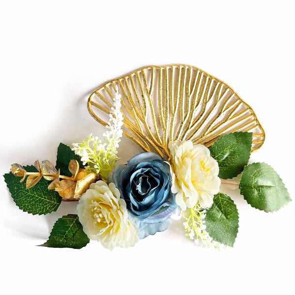 Big Size Blue Color Rose Flower with Cream Flower Bunch Pack Of 2 for festive decoration & wedding