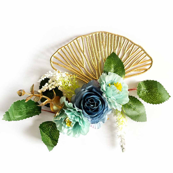 Big Size Blue Color Rose Flower with Blue Flower Bunch Pack Of 2 for festive decoration & wedding