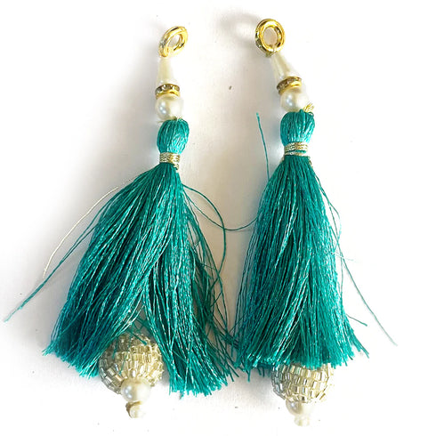 Rama Green Color Silk Thread Cutdana Beads Tassels Beads Set Of 2 Pcs. | Craft Shop India