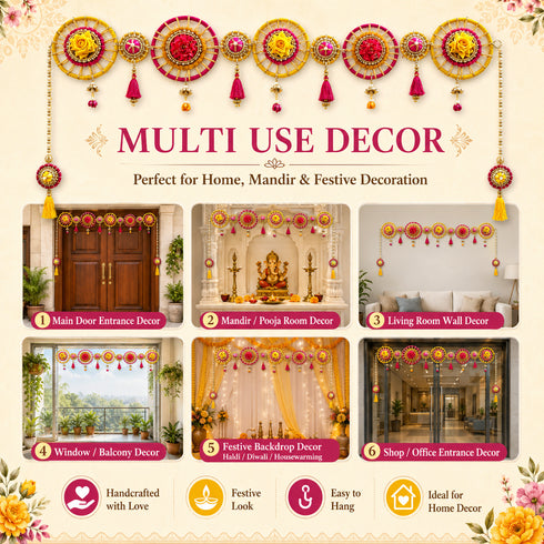 Yellow & Rani Chakra Toran Bandhanwar for Door Entrance | 40 Inch | Craft Shop India