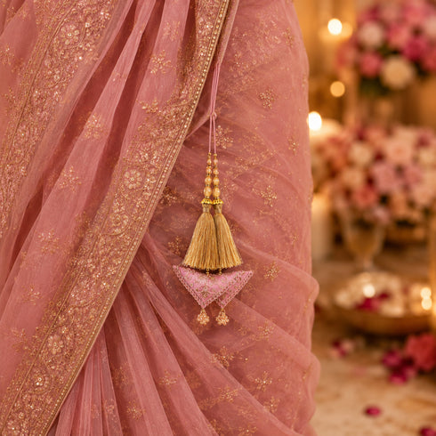 Baby Pink Embroidered Triangle Potli Latkan Tassel Set of 2 for Saree, Blouse & Lehenga | Craft Shop India