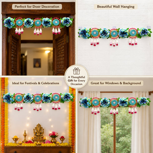 Blue Flower Bandhanwar Toran for Door Entrance | 40 Inch | Craft Shop India