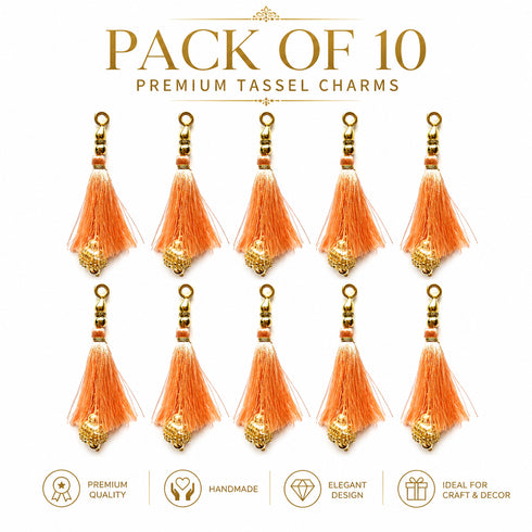 Peach Silk Hanging Tassels with Golden Cutdana Beads for Saree Pallu, Blouse, Lehenga, Dupatta, DIY Art & Craft Decoration | Pack of 10 | Craft Shop India