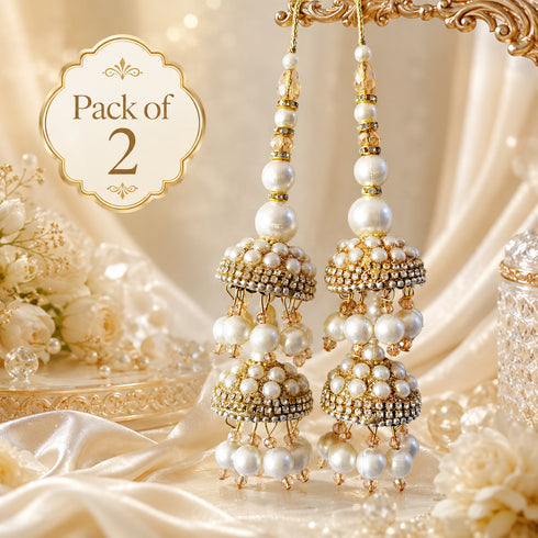 Ivory Pearl Double Jhumki Latkan Tassel Set of 2 for Saree, Blouse & Lehenga | Craft Shop India
