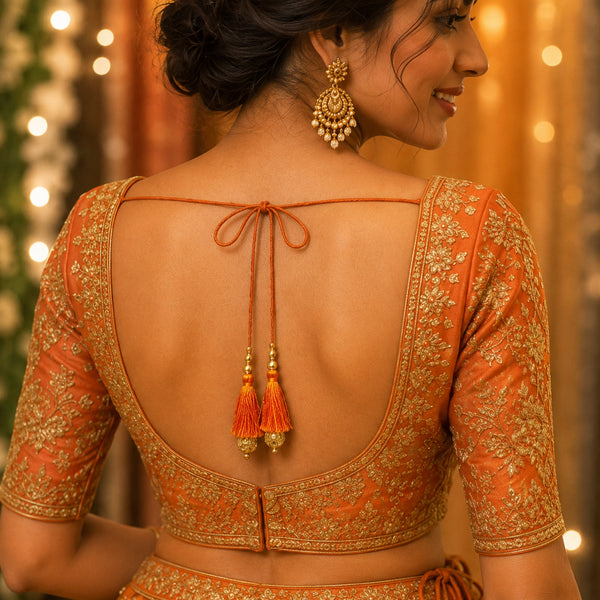 Orange Silk Hanging Tassels with Golden Cutdana Beads for Saree Pallu, Blouse, Lehenga, Dupatta, DIY Art & Craft Decoration | Pack of 10 | Craft Shop India