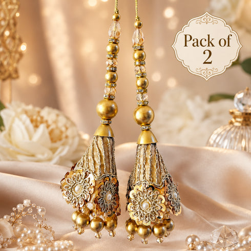 Gold Ethnic Nalki Cone Latkan Tassel Pack of 2 for Saree, Blouse & Lehenga | Craft Shop India