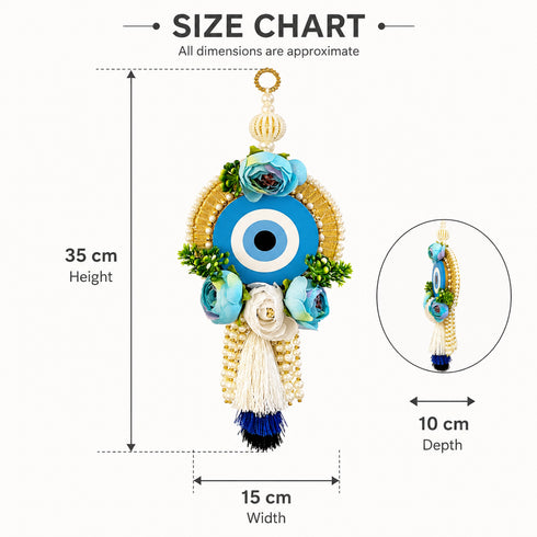 Sky Blue Floral Evil Eye Door Hanging Pair with Pearl Beads & Tassels | Pack of 2 | Craft Shop India