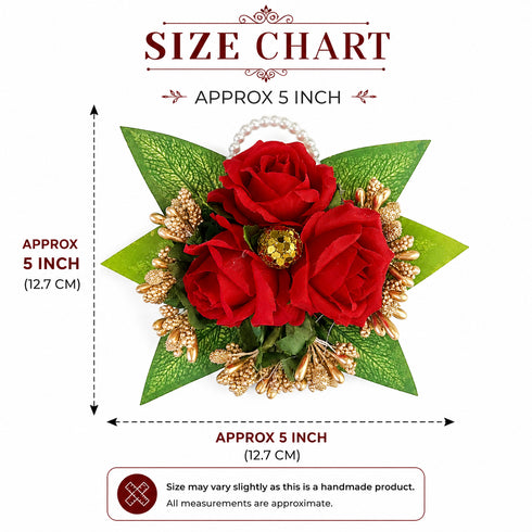 Red Handmade Artificial 3 Flowers & Pollen Bunch Pack of 6 & 12 | Trousseau Packing | Craft Shop India