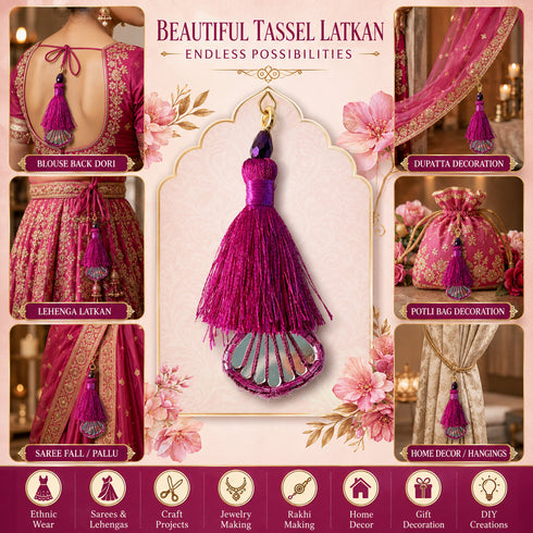 Dark Rani Handmade Ethnic Latkan Tassel Pack of 2 for Saree, Blouse & Lehenga | Craft Shop India