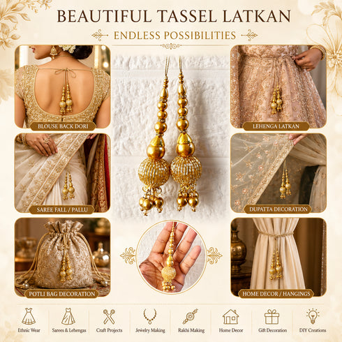 Golden Handmade Ethnic Cutdana Latkan Tassel Set of 2 for Saree Pallu, Blouse, Suits, Dupatta, Lehenga Decor & DIY Art & Crafts | Craft Shop India