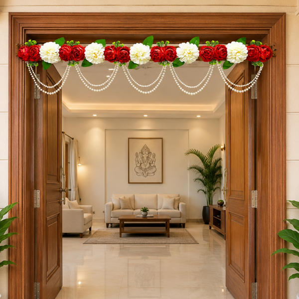 Scarlet Rose & Ivory Toran for Main Door, Mandir & Home Décor | 40 Inch | Craft Shop India