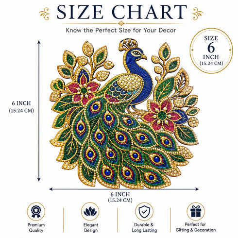 Beaded Peacock Printed MDF Cutout Pack of 4 | 6 Inch | DIY Decoration, Toran & Bandhanwar | Craft Shop India