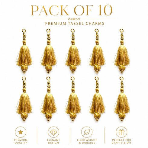 Golden Silk Hanging Tassels with Golden Cutdana Beads for Saree Pallu, Blouse, Lehenga, Dupatta, DIY Art & Craft Decoration | Pack of 10 | Craft Shop India