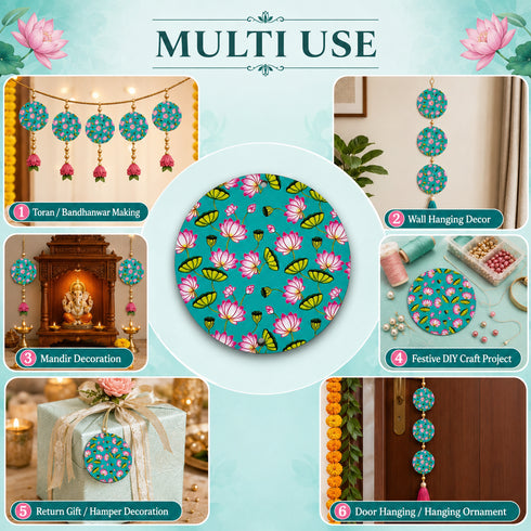 Turquoise Pichwai Lotus Round Cutout Pack of 10 | Wall Hanging Decoration | Craft Shop India