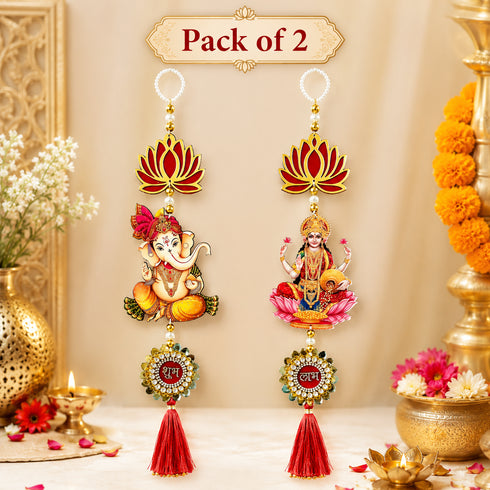 Pichwai Lakshmi Ganesh Door Entrance Hanging Pair for Mandir, Home & Festive Décor | Diwali & Dussehra Decoration | Pack of 2 | Craft Shop India