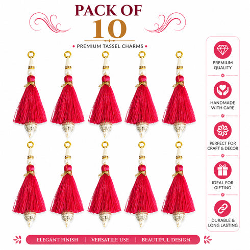 Rani Silk Hanging Tassels with Silver Cutdana Beads for Saree Pallu, Blouse, Lehenga, Dupatta, DIY Craft & Decoration | Pack of 10 | Craft Shop India