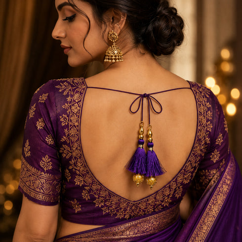 Purple Silk Hanging Tassels with Golden Cutdana Beads for Saree Pallu, Blouse, Lehenga, Dupatta, DIY Art & Craft Decoration | Pack of 10 | Craft Shop India