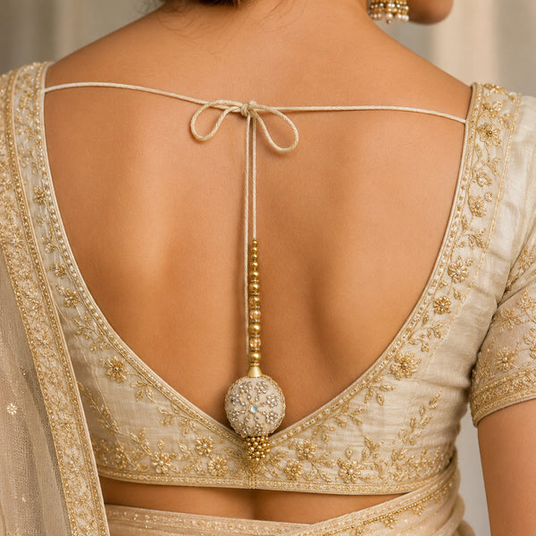 Cream Gold Round Ethnic Nalki Cone Latkan Tassel Pack of 2 for Saree, Blouse & Lehenga | Craft Shop India