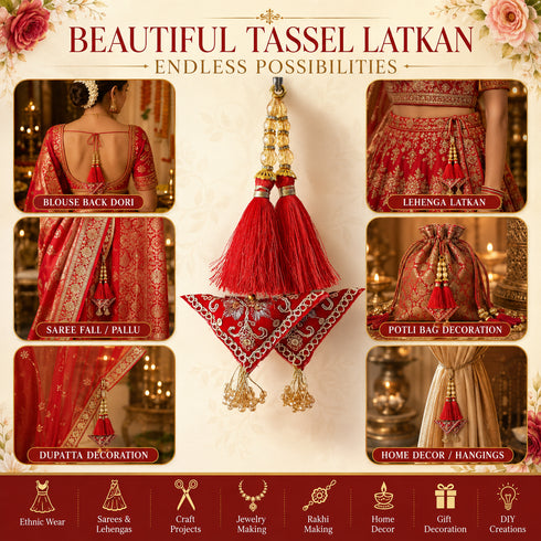 Red Embroidered Triangle Potli Latkan Tassel Set of 2 for Saree, Blouse & Lehenga | Craft Shop India