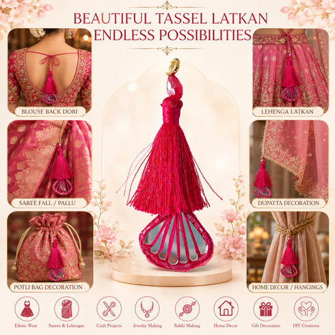 Rani Pink Handmade Ethnic Latkan Tassel Pack of 2 for Saree, Blouse & Lehenga | Craft Shop India