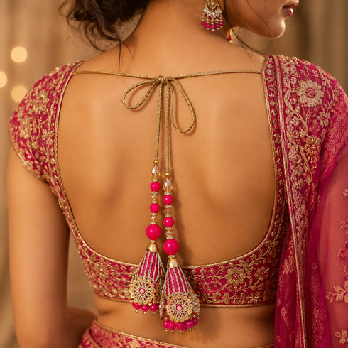 Pink Ethnic Nalki Cone Latkan Tassel Pack of 2 for Saree, Blouse & Lehenga | Craft Shop India