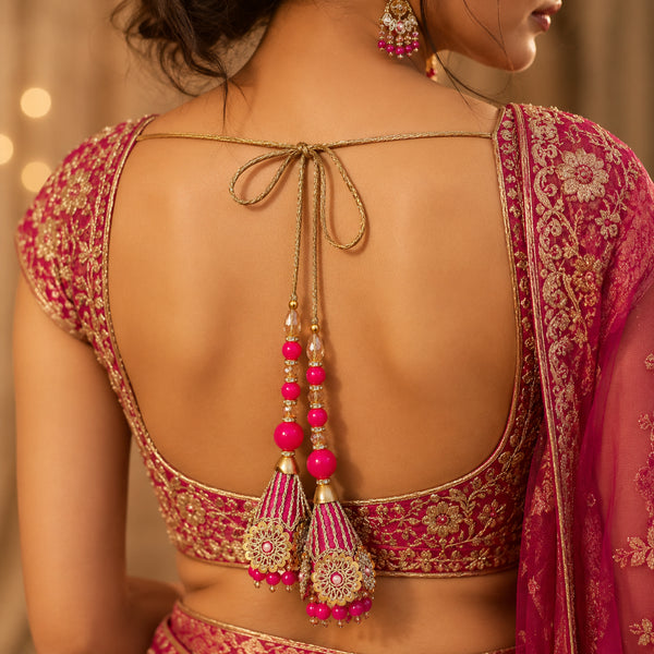 Pink Ethnic Nalki Cone Latkan Tassel Pack of 2 for Saree, Blouse & Lehenga | Craft Shop India