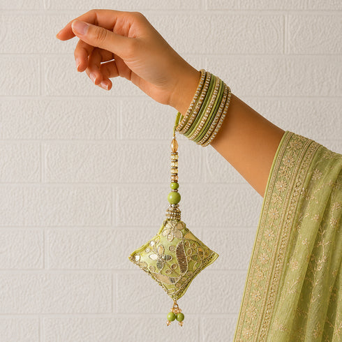 Pista Green Handmade Ethnic Gotapatti Latkan Tassel Set of 2 | Craft Shop India