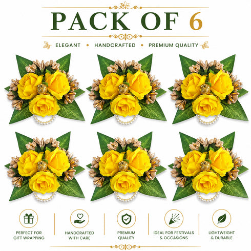 Yellow Handmade Artificial 3 Flowers & Pollen Bunch Pack of 6 & 12 | Trousseau Packing | Craft Shop India